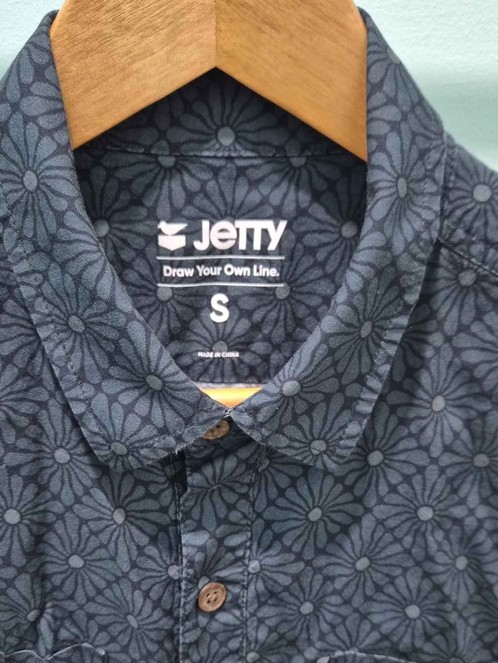 Men’s Navy Floral Button-Up Shirt - Small